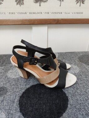 Atelier Block Heel Sandals - Black, Beige & White - Size 38